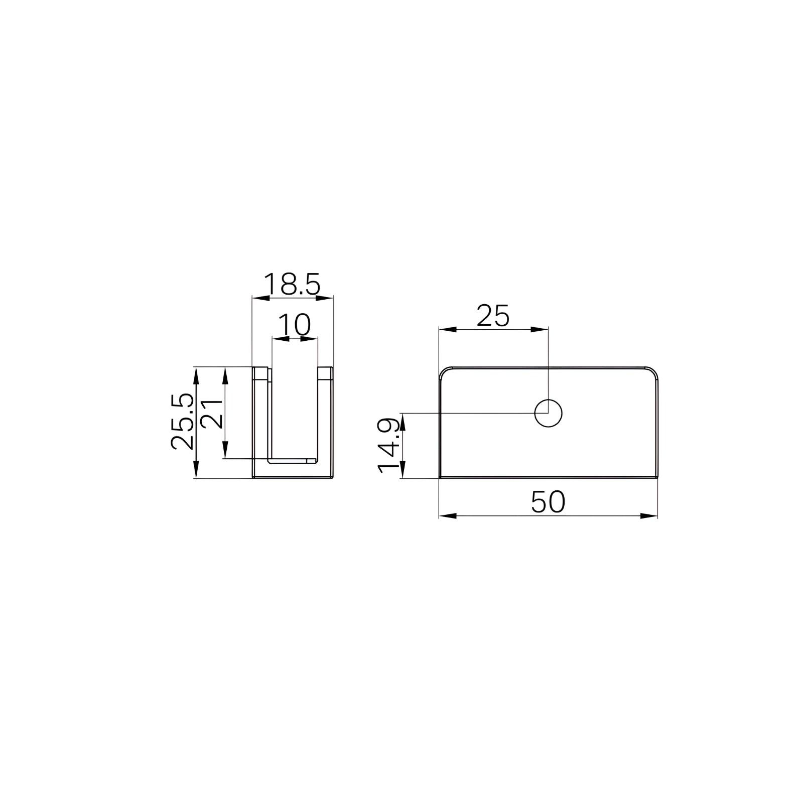 Technical Drawing Nero Shower U-Shaped Bracket 10mm Glass Brushed Gold