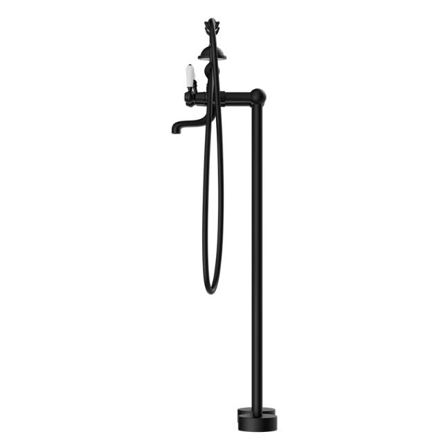 Nero York Freestanding Bath Set With White Porcelain Hand Shower Matte Black