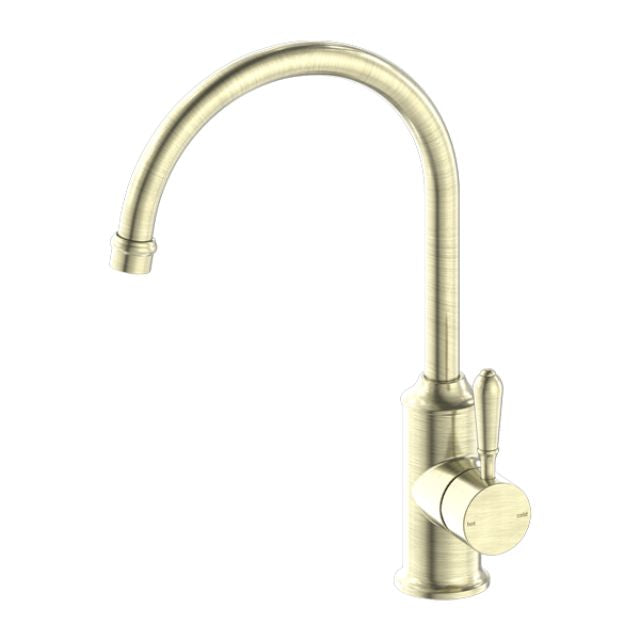 Nero York Kitchen Mixer Gooseneck Spout With Metal Lever Aged Brass NR69210602AB - The Blue Space
