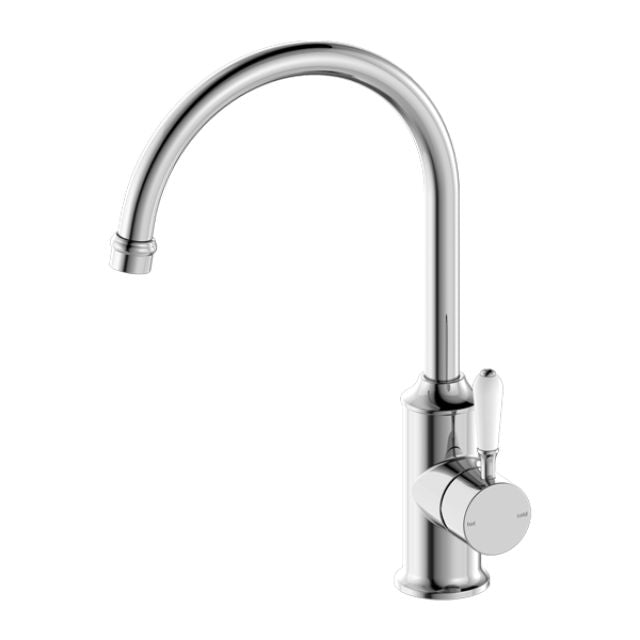 Nero York Kitchen Mixer Gooseneck Spout With White Porcelain Lever Chrome NR69210601CH - The Blue Space