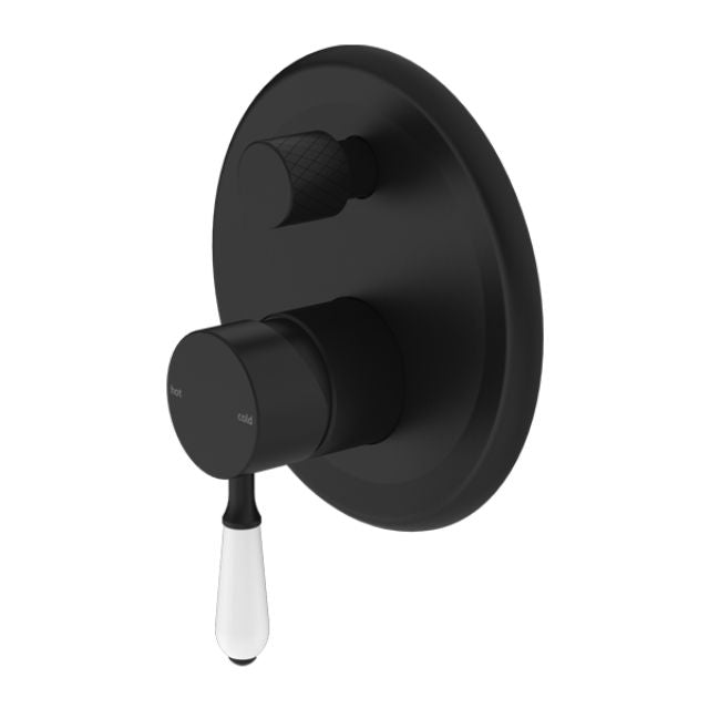 Nero York Shower Mixer With Diverter With White Porcelain Lever Matte Black NR692109a01MB - The Blue Space