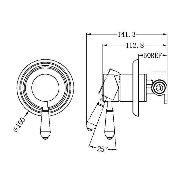 Technical Drawing Nero York Shower Mixer With Metal Lever Matte Black NR69210902MB - The Blue Space