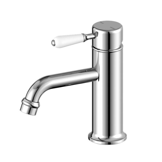Nero York Straight Basin Mixer With White Porcelain Lever Chrome NR692101b01CH - The Blue Space