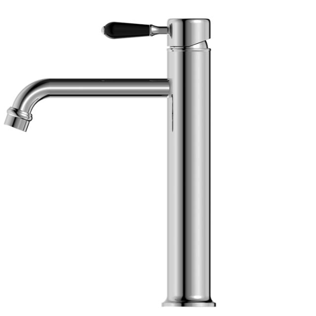 Nero York Straight Tall Basin Mixer With Black Porcelain Lever Chrome