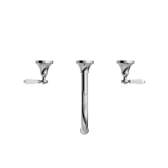 Nero York Wall Basin Set With White Porcelain Lever Chrome