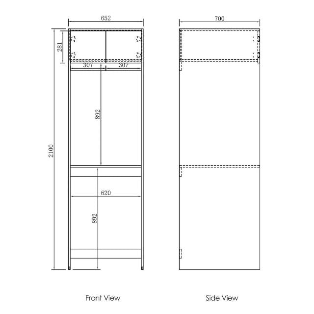 Technical Drawing Tall Washing Machine Cabinet For Otti Marlo 1715mm Fluted Laundry Set C - Black - The Blue Space