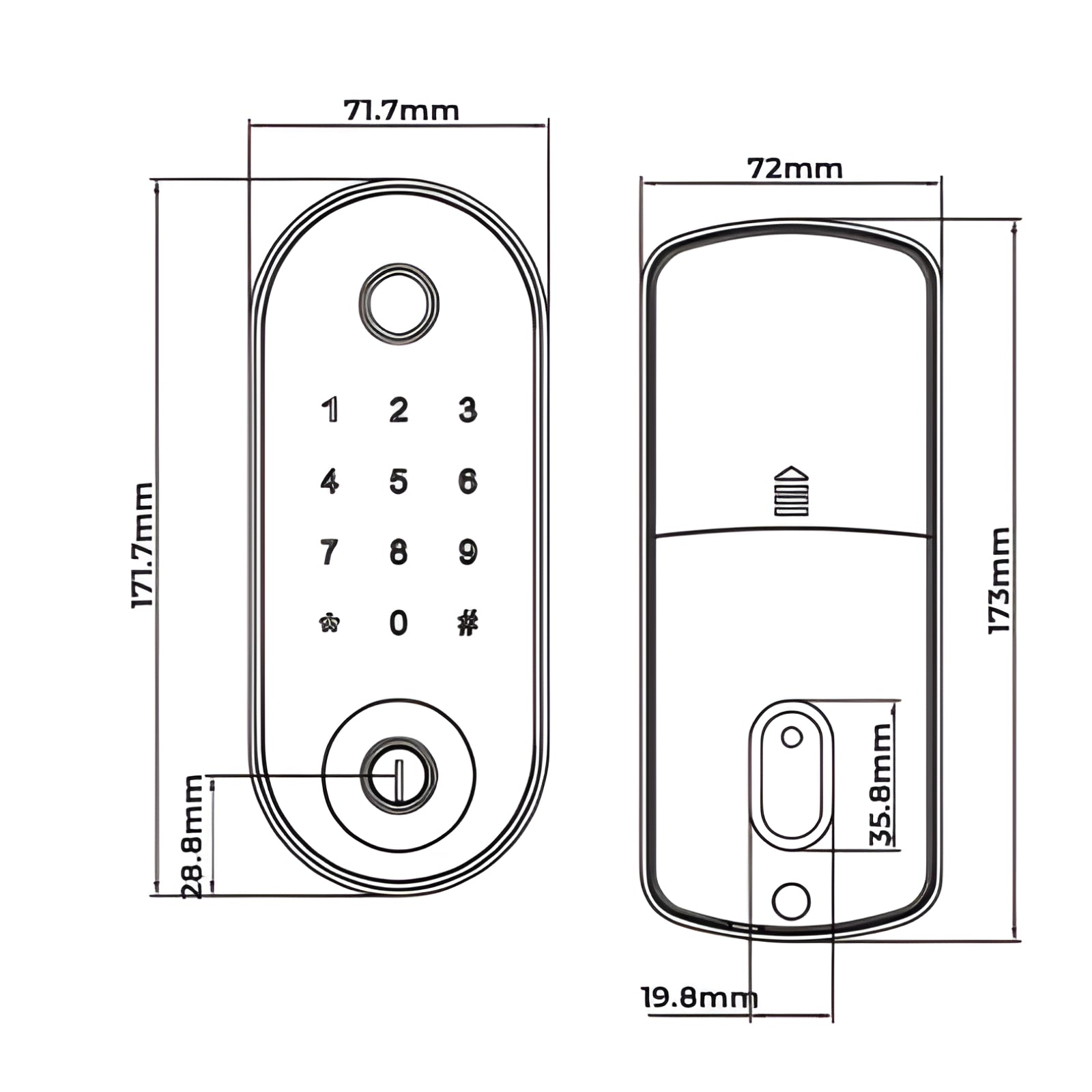 Line Drawing Zanda Stealth Smart Lock Deadbolt Ember Bronze 1320.EB - The Blue Space