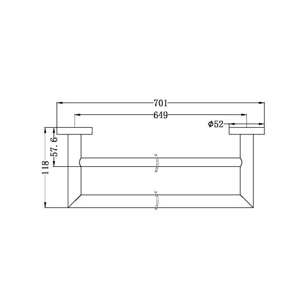 Technical Drawing: Nero Dolce 700mm Double Towel Rail Matte Black