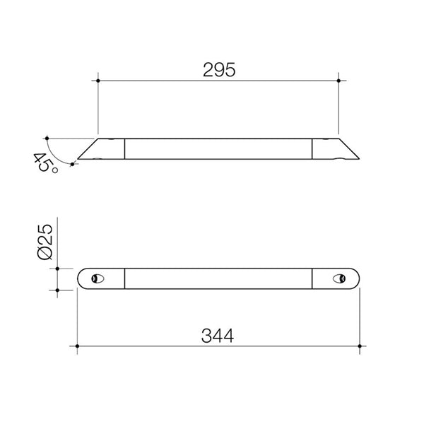 Caroma Opal Corner Shower Support Rail Technical Drawing - The Blue Space