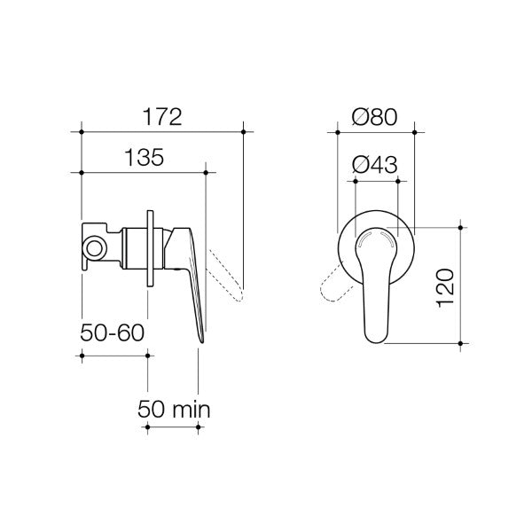 Technical Drawing: Caroma Opal Bath/ Shower Mixer H/C
