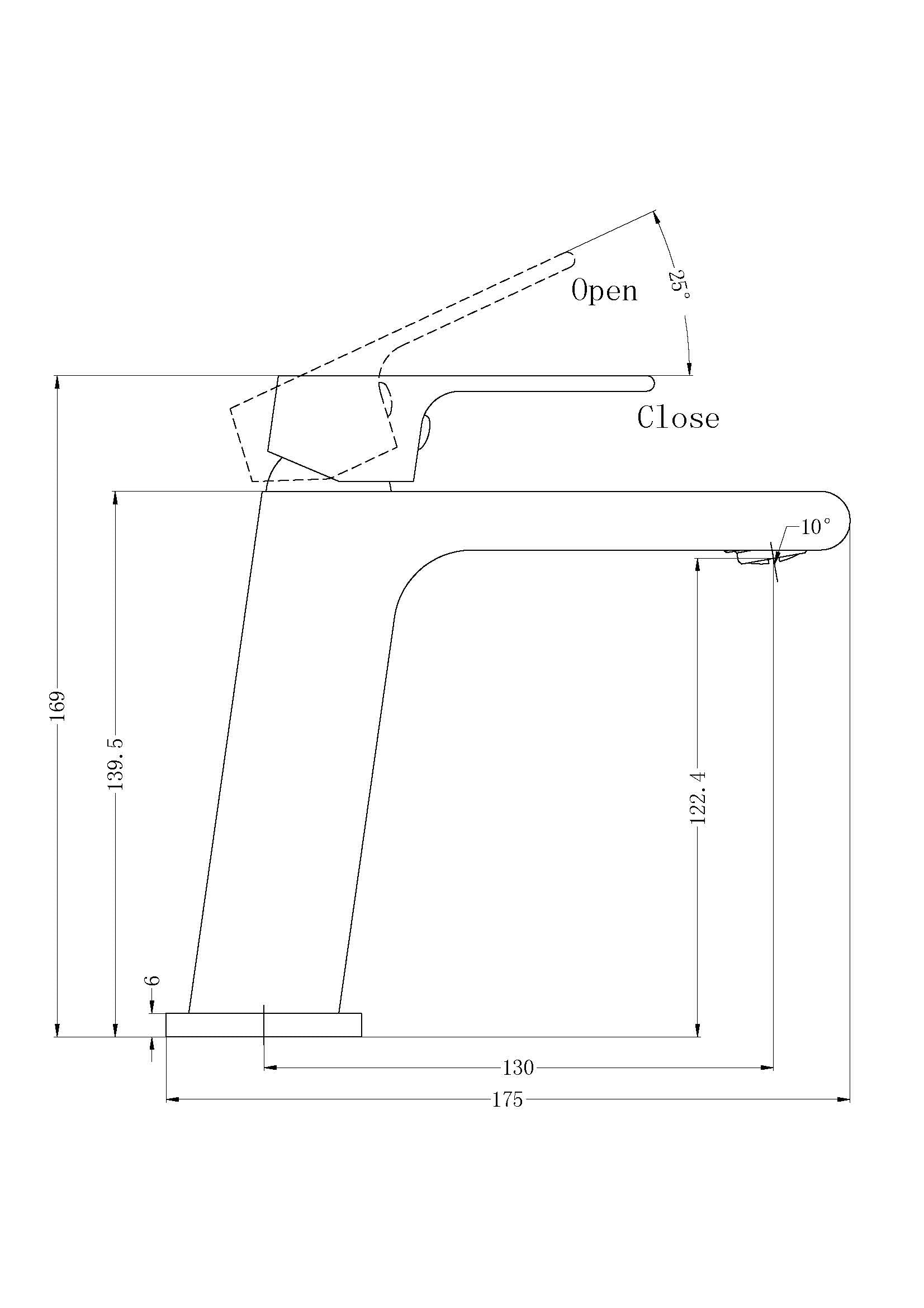Technical Drawing: Nero Bianca Basin Mixer Chrome