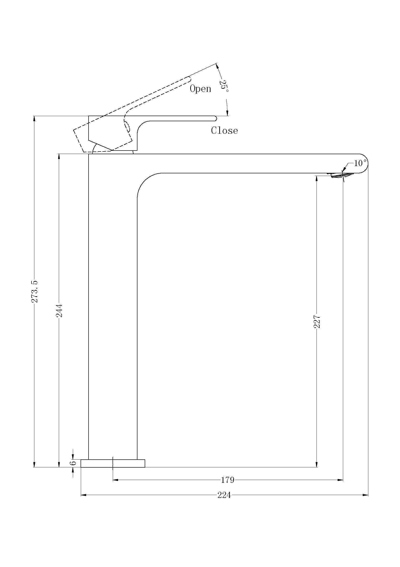 Technical Drawing: Bianca Tall Basin Mixer