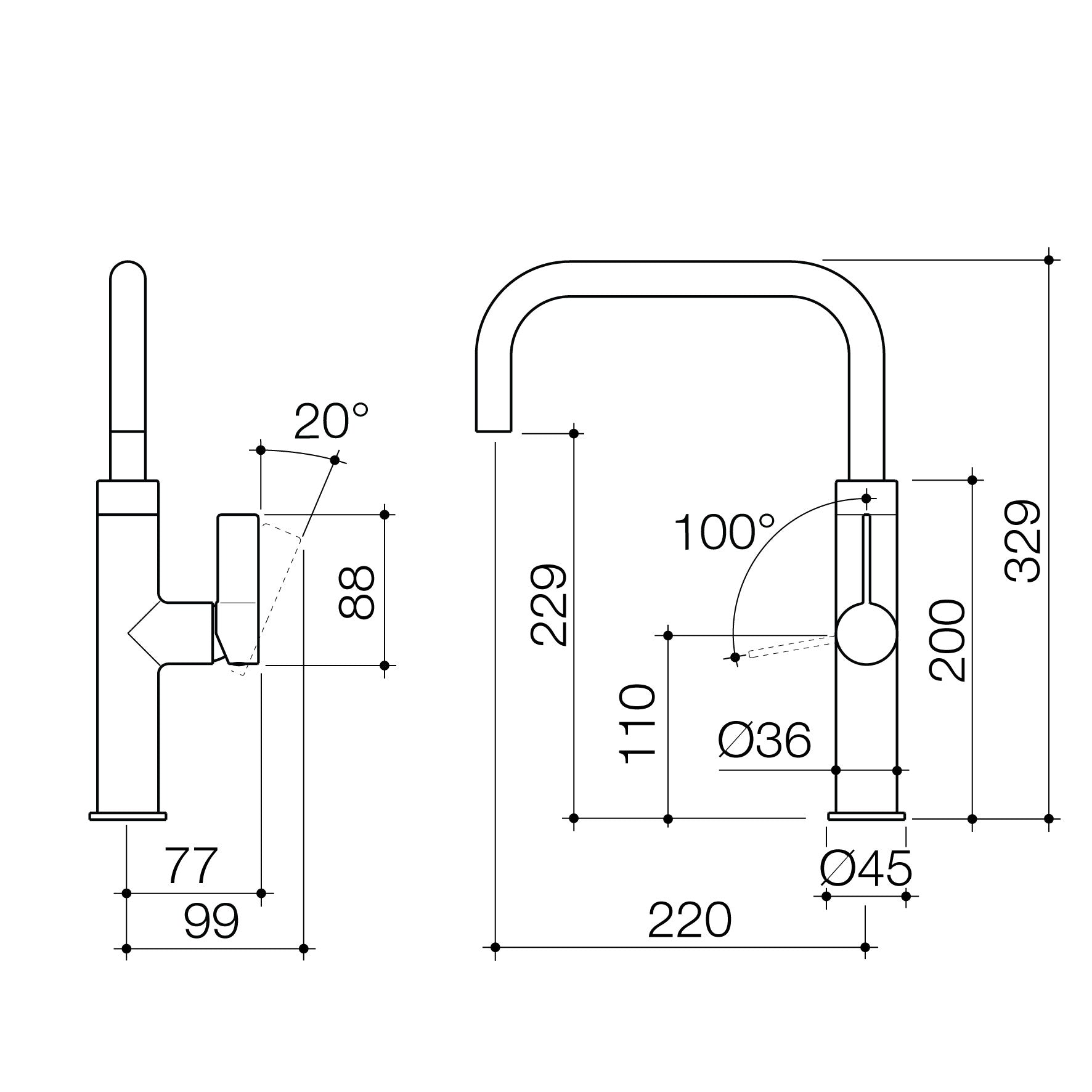Technical drawing of Urbane II Sink Mixer by Caroma - The Blue Space
