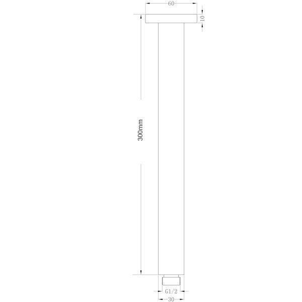 Technical Drawing: Nero Round Ceiling Arm 300mm Matte Black