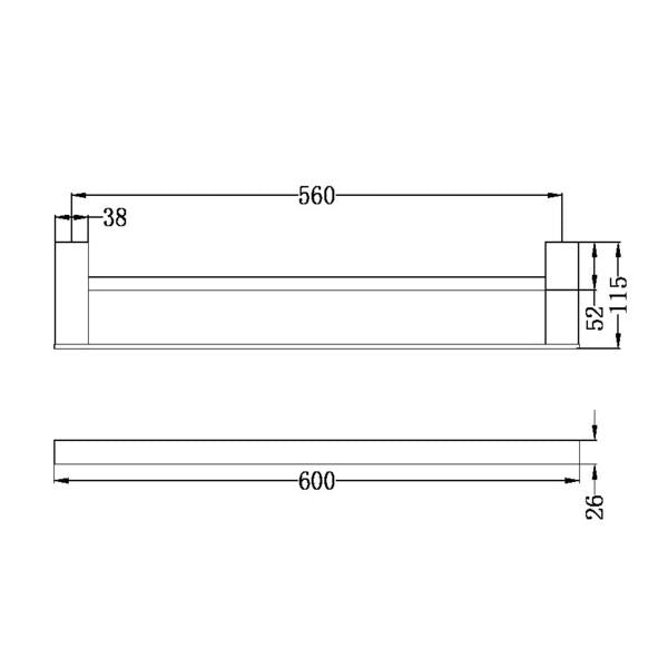 Technical Drawing: Nero Celia 600mm Double Towel Rail Matte Black