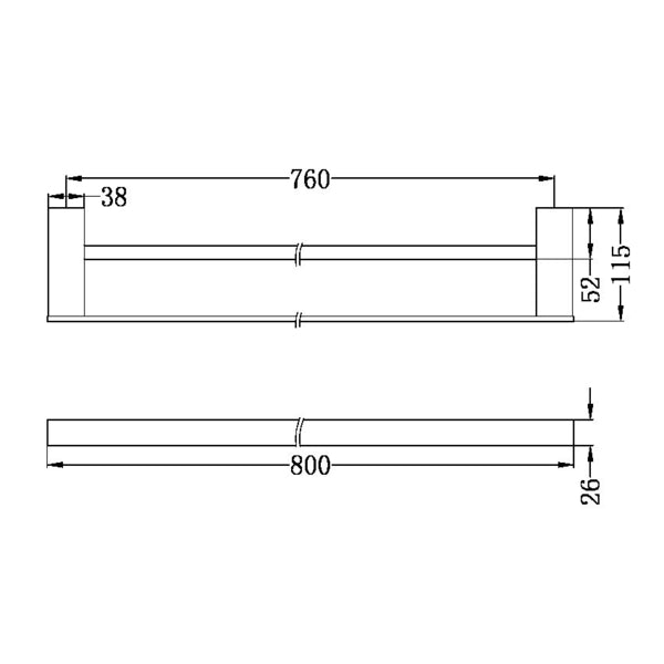 Technical Drawing: Nero Celia 800mm Double Towel Rail Chrome