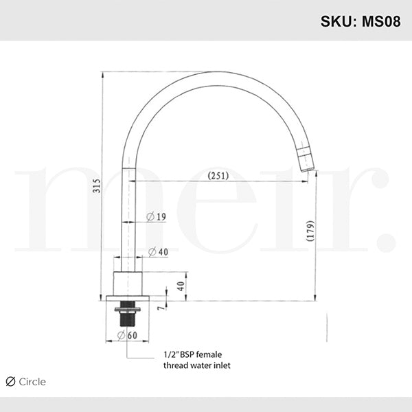 Technical Drawing - Meir Round Gooseneck High Rise Swivel Hob Spout Lustre Bronze