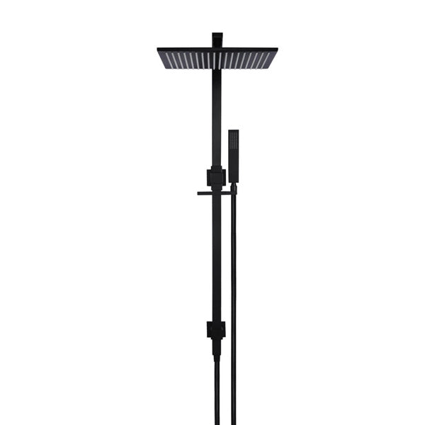 Meir Square 2-in-1 Matte Black Shower Rail Set 300mm frontal View - The Blue Space