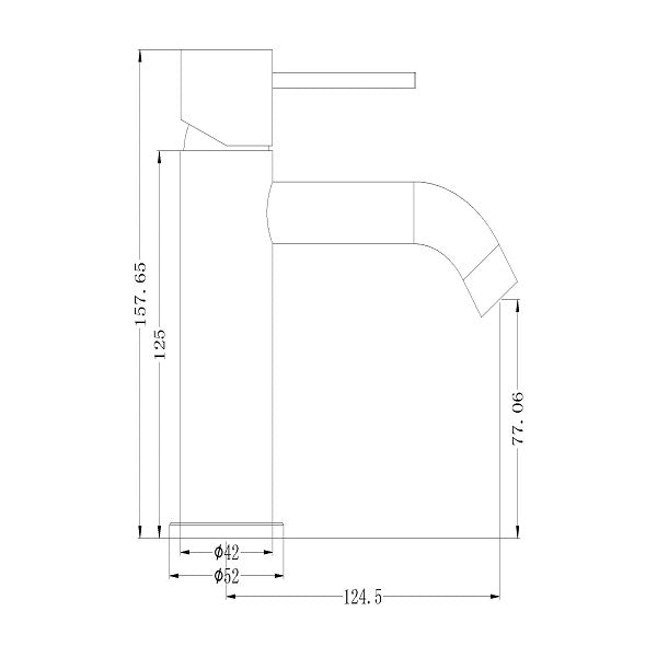Technical Drawing: Nero Mecca Basin Mixer Gun Metal