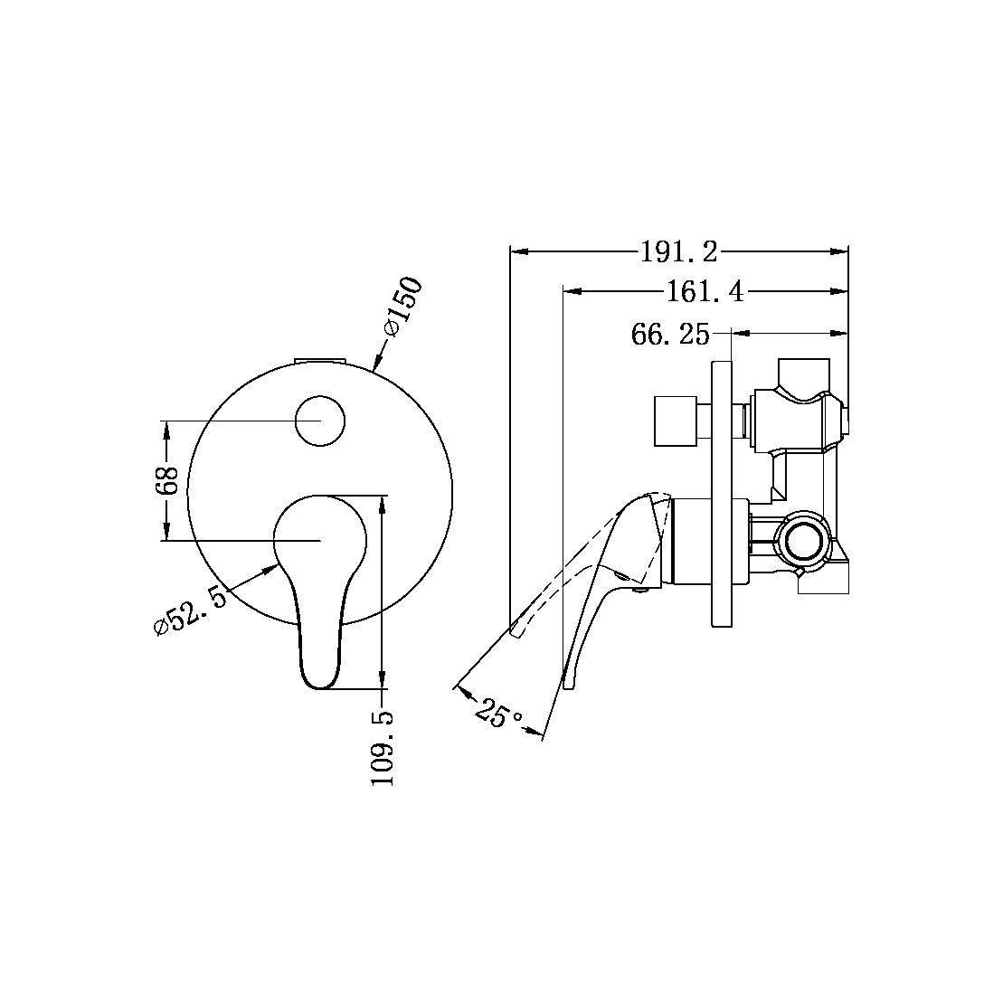 Technical Drawing: Nero Classic Shower Mixer With Divertor Chrome