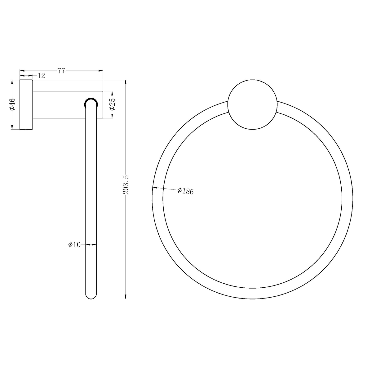 Technical Drawing: Nero Mecca Hand Towel Ring Brushed Gold