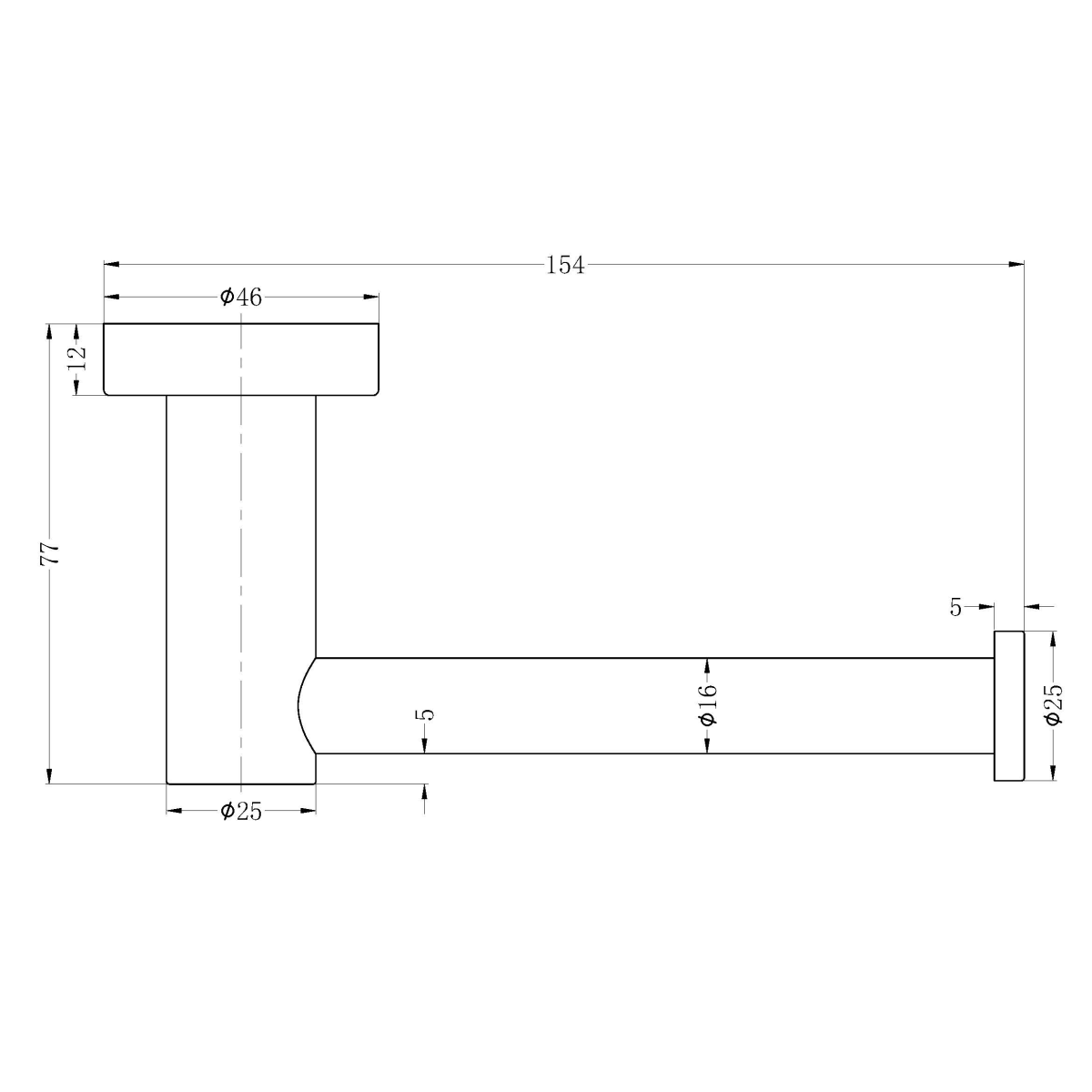 Technical Drawing: Nero Mecca Toilet Roll Holder Brushed Nickel