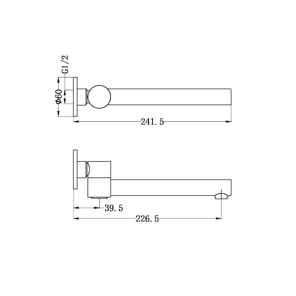 Technical Drawing: Nero Dolce Wall Mounted Swivel Bath Spout Chrome