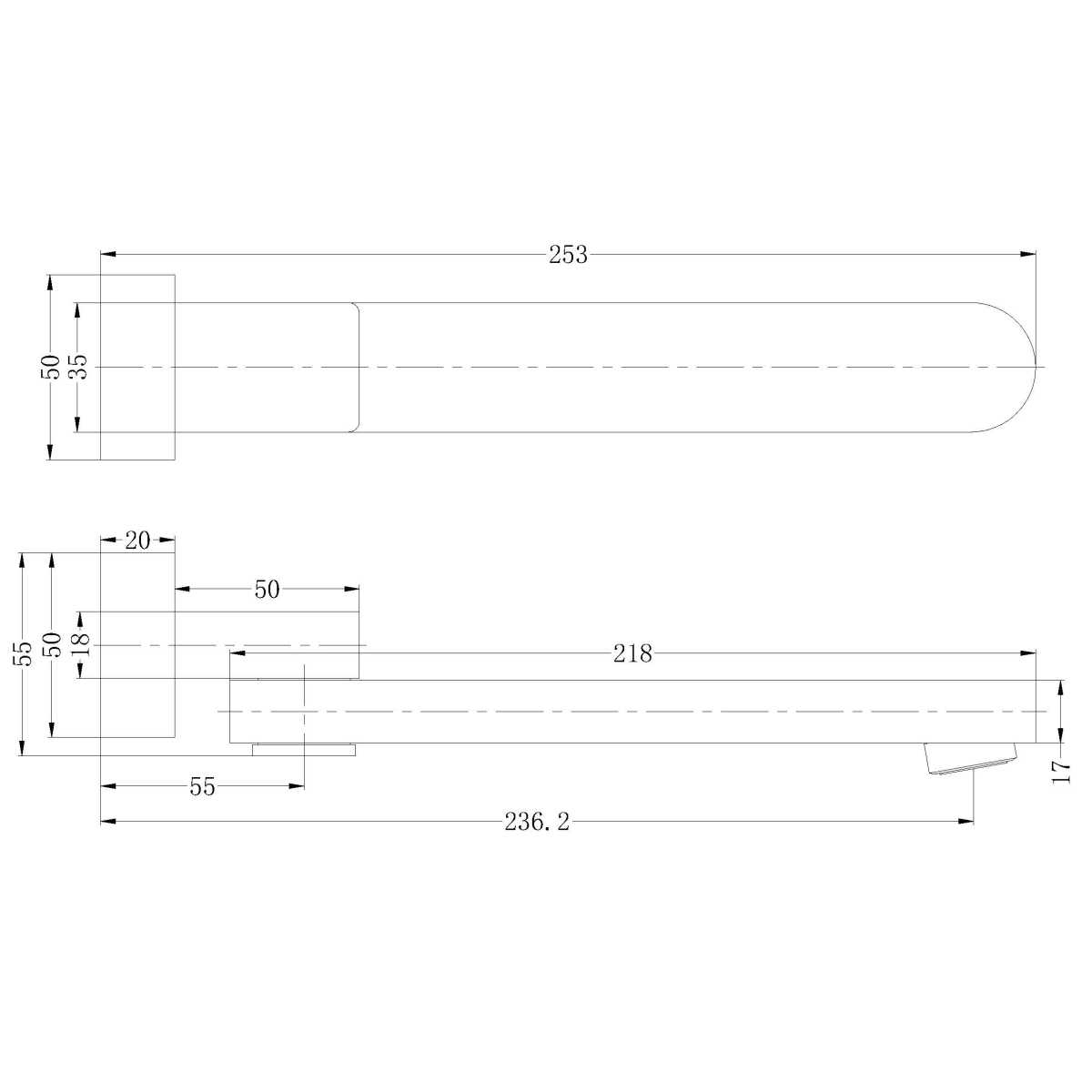 Technical Drawing: Nero Bianca/Ecco Swivel Bath Spout Brushed Nickel