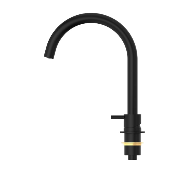 Nero Mecca Hob Basin Mixer Round Spout Matte Black Side - The Blue Space