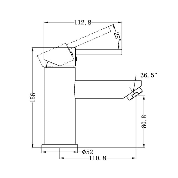 Technical Drawing: Nero Dolce Basin Mixer Straight Spout Chrome