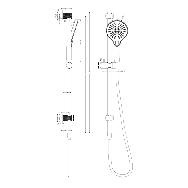 Technical Drawing: Nero Opal Rail Shower Brushed Bronze