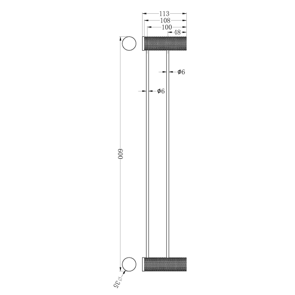 Technical Drawing: Nero Opal Double Towel Rail Gunmetal 600mm
