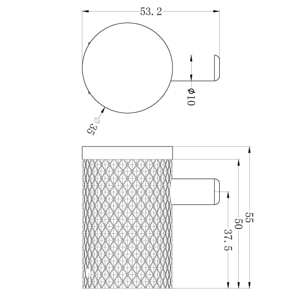 Technical Drawing: Nero Opal Robe Hook Brushed Bronze