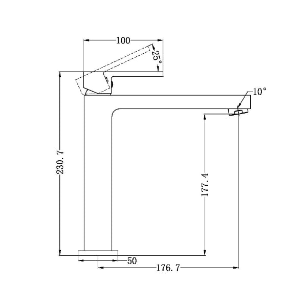 Technical Drawing: Nero Ecco Tall Basin Mixer Matte Black