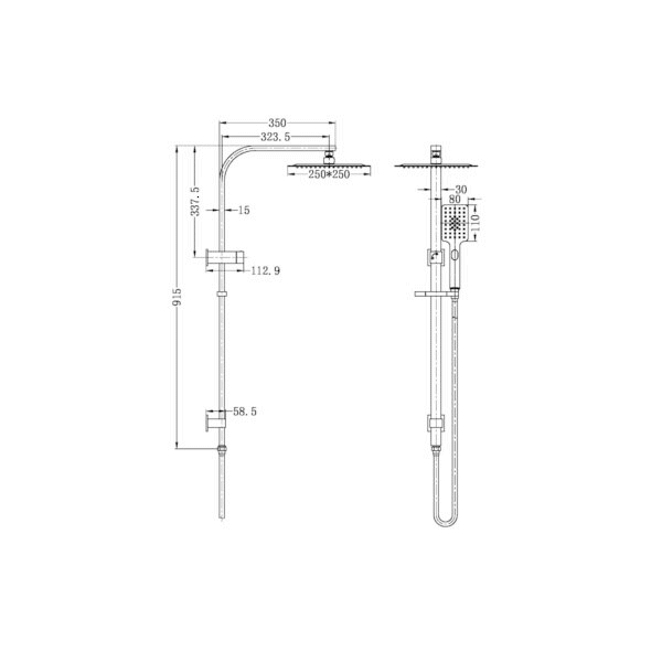 Technical Drawing: Nero Celia/Bianca Shower Set Square Head Gun Metal