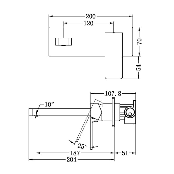 Technical Drawing: Nero Celia Wall Basin Mixer Matte Black