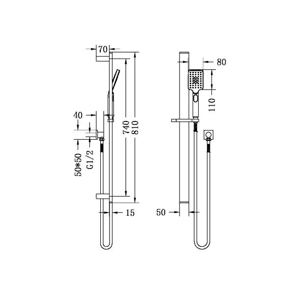 Technical Drawing: Nero Celia Shower Rail Matte Black