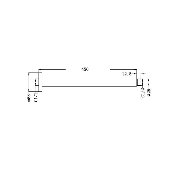 Technical Drawing: Nero Round Ceiling Arm 450mm Matte Black