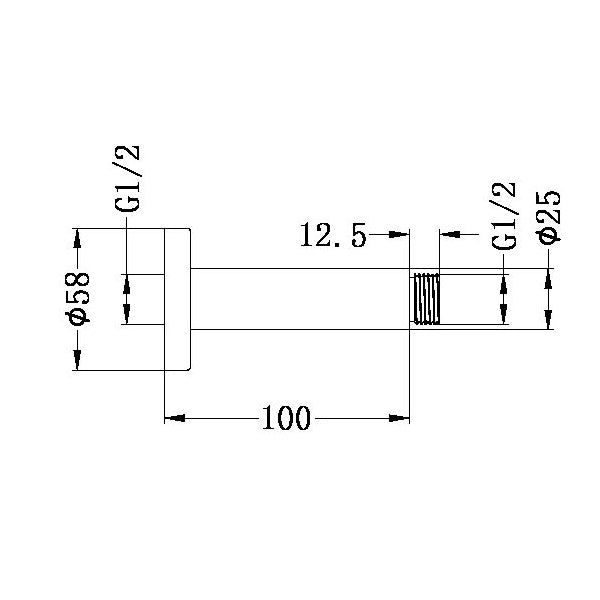 Technical Drawing: Nero Round Ceiling Arm 100mm GM
