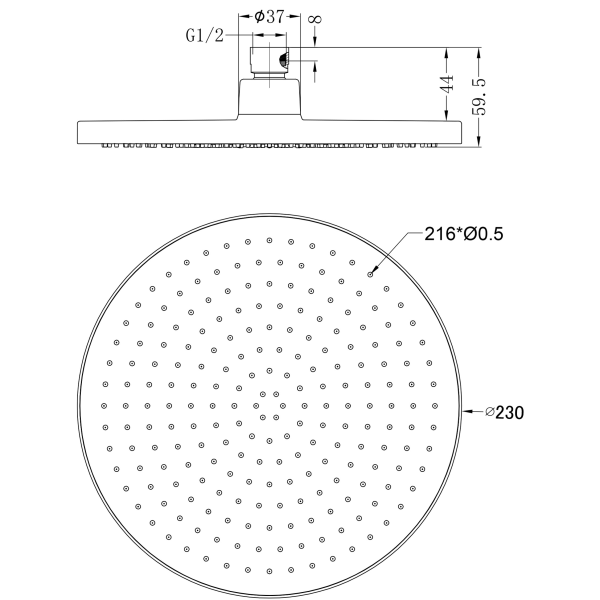 Technical Drawing: Nero Opal Air Shower Head Chrome