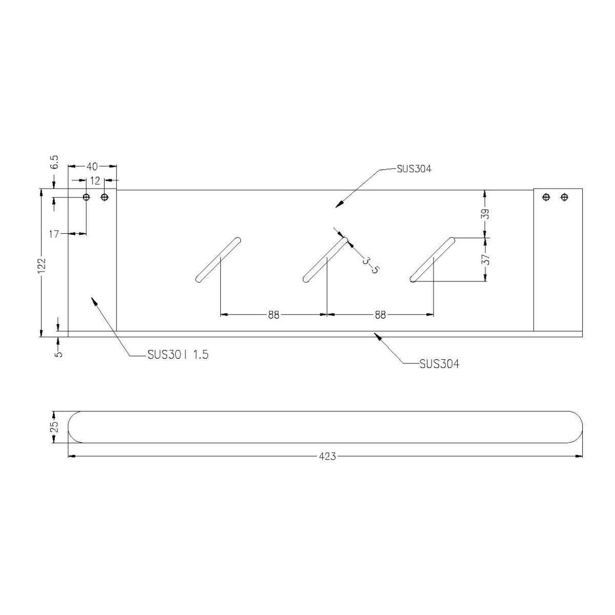 Technical Drawing: Nero Bianca Shower Shelf Chrome