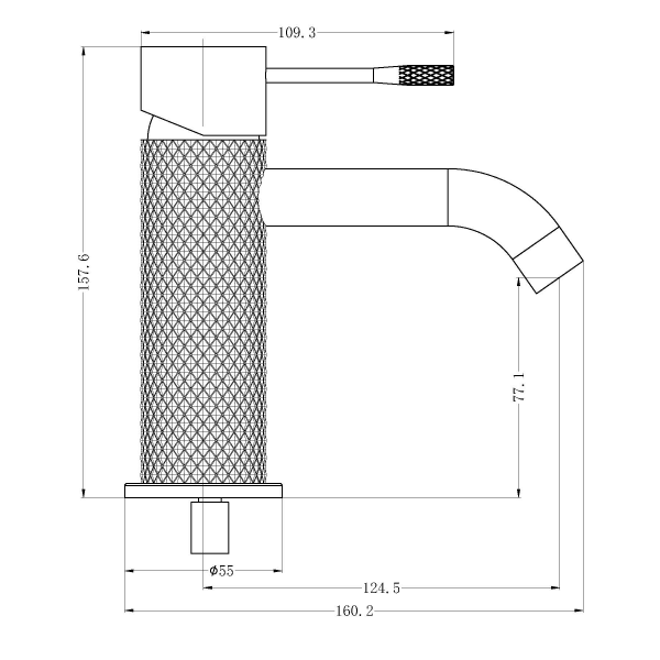 Technical Drawing: Nero Opal Basin Mixer Brushed Gold