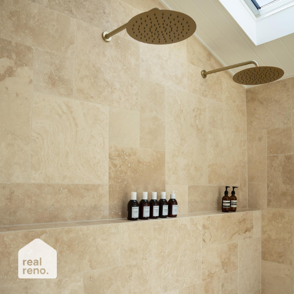 Caroma Urbane II Round Rain Shower Head 300mm Brushed Brass - The Blue Space Real Reno