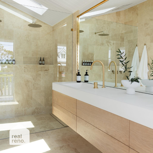 Caroma Urbane II Right Angle Shower Arm Brushed Brass - The Blue Space Real Reno