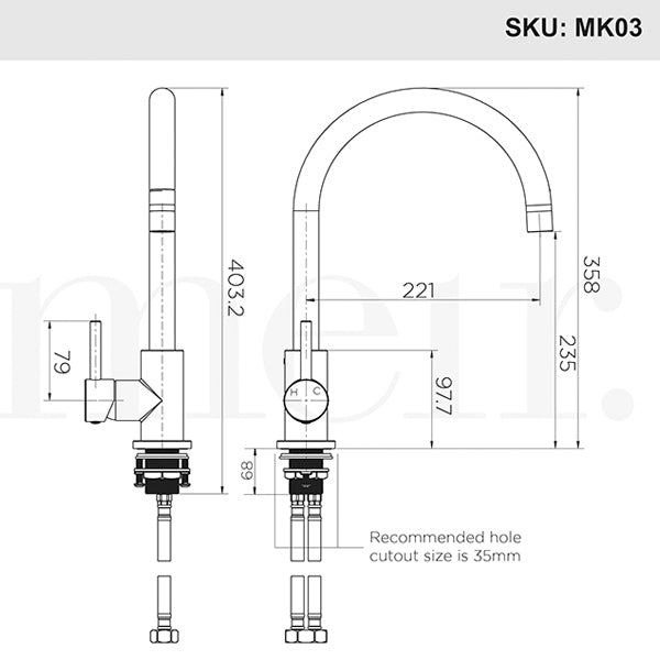 Meir Round Kitchen Mixer - Chrome Dimensions - The Blue Space