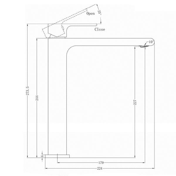 Technical Drawing - Nero Vitra Tall Basin Mixer - Brushed Nickel