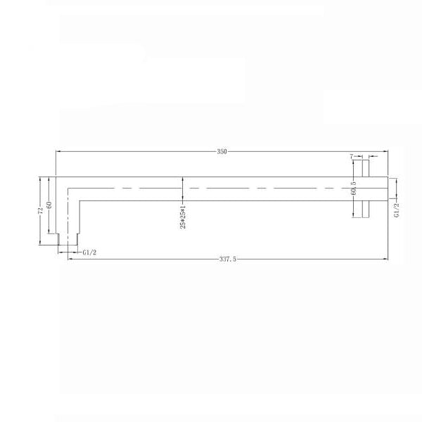 Technical Drawing - Nero Square Wall Shower Arm 350mm