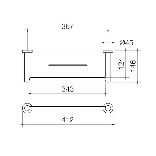Caroma Cosmo Metal Shelf Technical Drawing - The Blue Space
