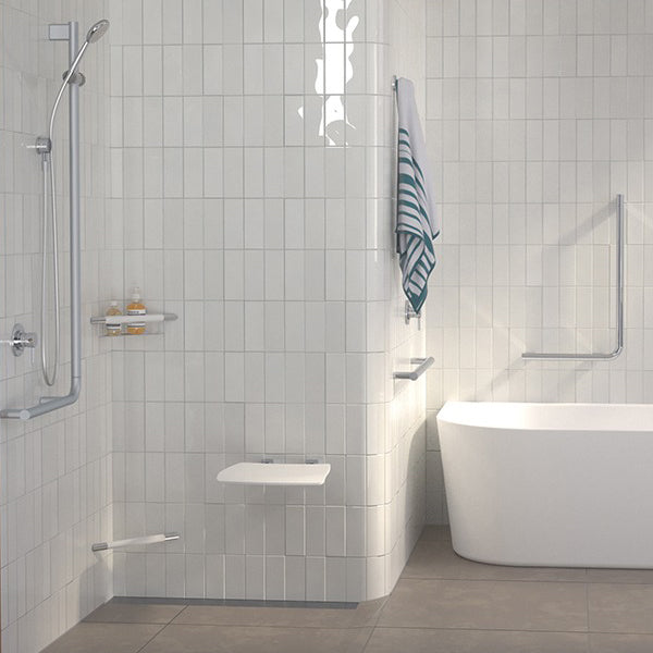 Caroma Opal Folding Shower Seat in White, online at The Blue Space