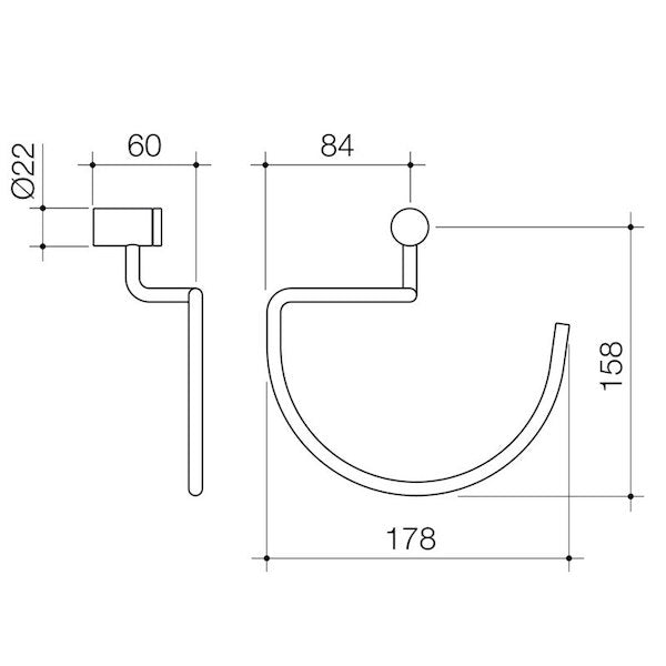 Caroma Titan Stainless Steel Towel Ring Technical Drawing - The Blue Space